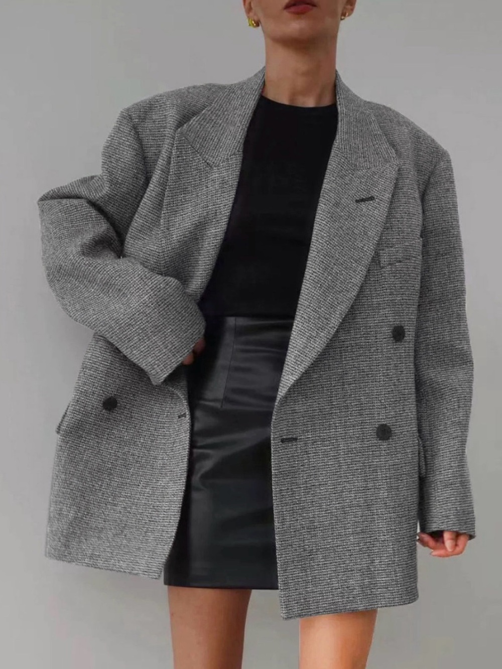 COMMENSE Wool Blend Plaid Belted Oversized Blazer XS